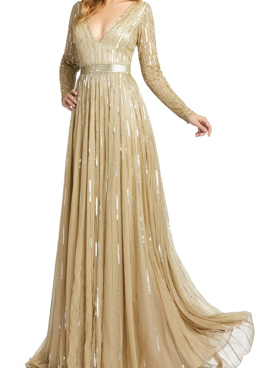 Mac Duggal Dresses & Skirts - Mac Duggal Style 4977 NWT Taupe Gold Sequin Gown Size 4 Long Sleeve Formal Dress